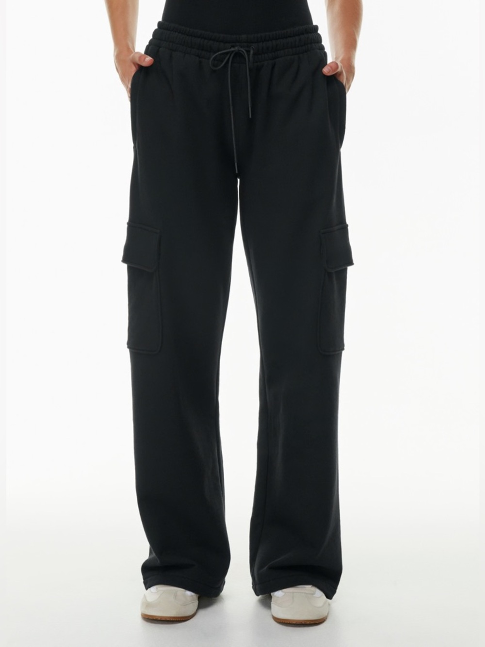 Aritzia Black Cargo Track Pants with Drawstring Waist
